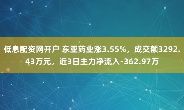 低息配资网开户 东亚药业涨3.55%，成交额3292.43万元，近3日主力净流入-362.97万