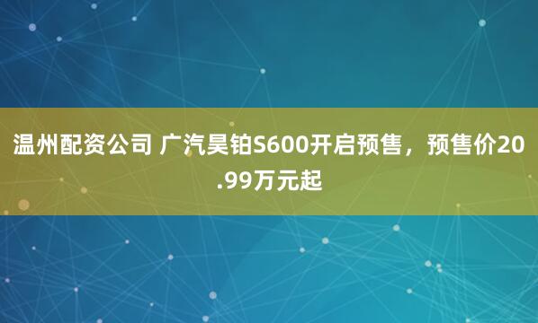 温州配资公司 广汽昊铂S600开启预售，预售价20.99万元起